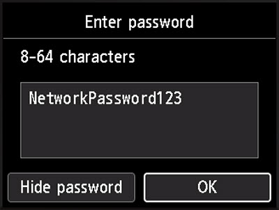 Enter password screen, edited password displayed