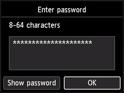 Enter password screen. Example password has been entered but it is hidden