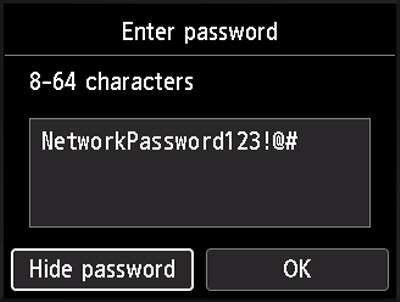 Enter password screen, example password revealed