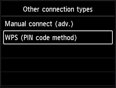 Select WPS (PIN Code method) and press the OK button