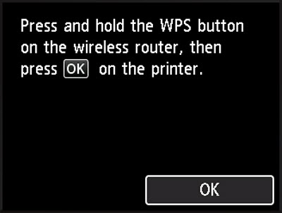 Press and hold the WPS button on the wireless router, then press OK on the printer.