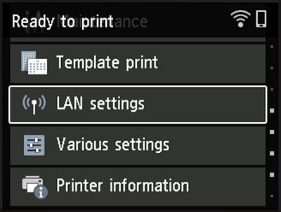 Figure: HOME screen, LAN settings selected