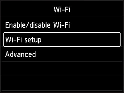 Figure: Wi-Fi screen, Wi-Fi setup selected