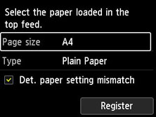 Select the paper loaded in the top feed