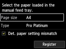 Select the paper loaded in the manual feed tray