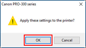 Click OK (outlined in red) to apply the settings changes to the printer