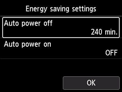 Figure: Energy saving settings screen