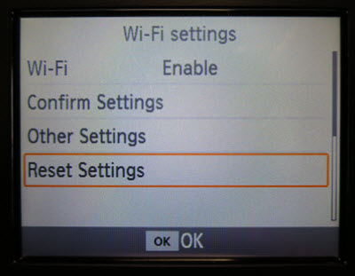 Reset settings selected