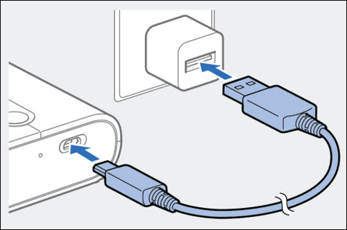 Connect the USB charging cable to the printer and to a USB charger
