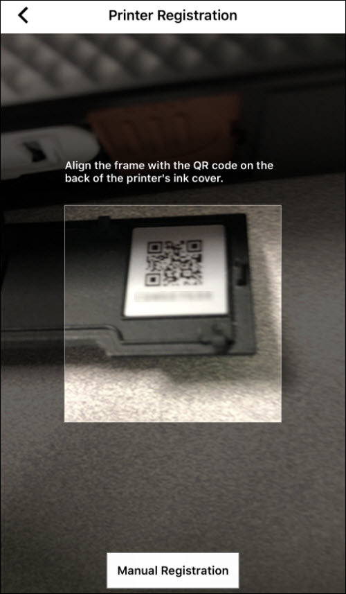 Align the frame with the QR code on the back of the printer's ink cover