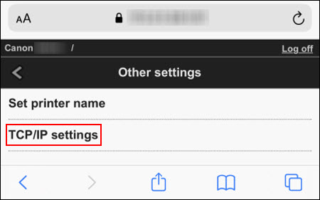 Click or tap TCP/IP settings (outlined in red)