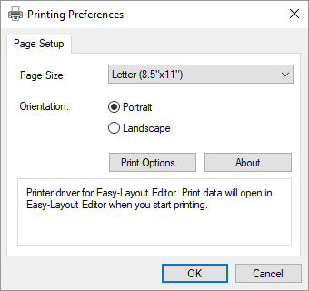 Printing Preferences window