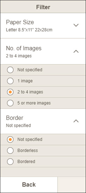 Choose your Paper Size, No. of Images, and whether you want to print Bordered or Borderless