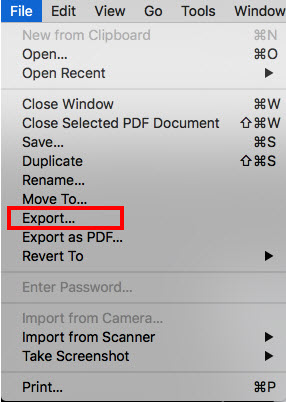 Preview File menu with Export... highlighted