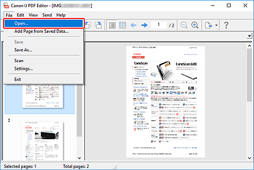 Select Open... (outlined in red) from the File menu
