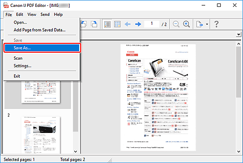 Select Save As... in the File menu (outlined in red)
