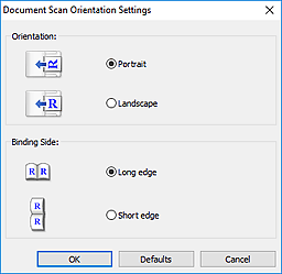 Document Scan Orientation Settings dialog box