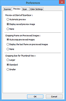 ScanGear Preferences Preview tab