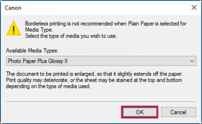 Plain Paper can't be used as a media type, select from Available Media Types dropdown
