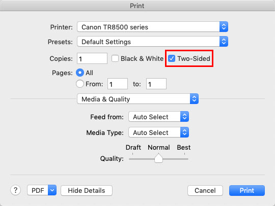 adobe reader on mac no option for two sided printing