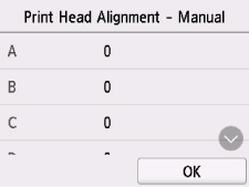 Print Head Alignment - Manual screen