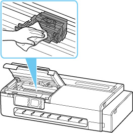 Use a damp cloth that has been wrung out to wipe the print head locking cover and lock lever if they are dirty
