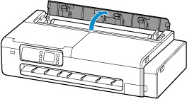 Open the roll paper feed cover by unlocking it with the lever in the position shown in the figure
