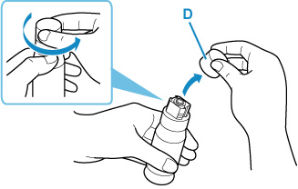 Gently twist the bottle cap (D) to remove