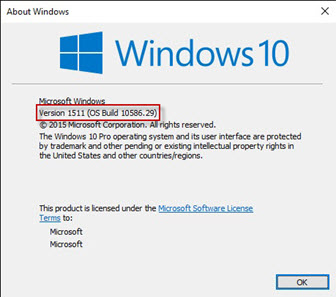 windows 10 pro version 1511 failed to
