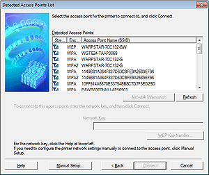Detected Access Points List screen appears