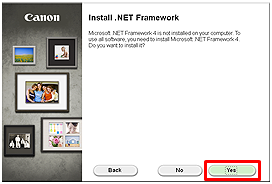 If the .NET Framework screen appears, select Yes.