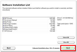 Select Next to install the software.