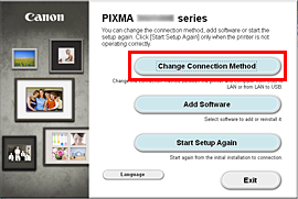 Setup screen: Change Connection Method button outlined in red