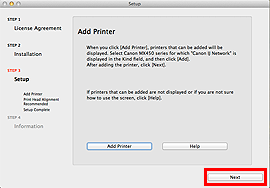 Add Printer window: Click Next (outlined in red)