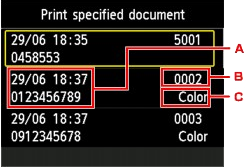 screen shot of the print specified document screen