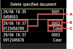 screen shot of delete specified document