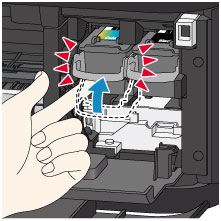 Figure shows pushing up on ink cartridge lever.