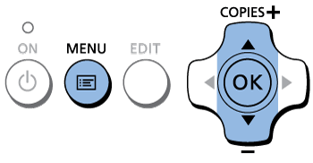 Operation panel of CP910: Menu button, up and down arrows, OK button shaded in blue