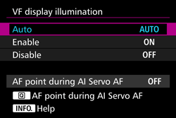 VF display illumination setting