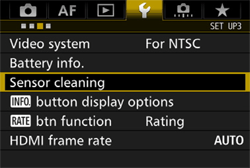 display showing the set up tab