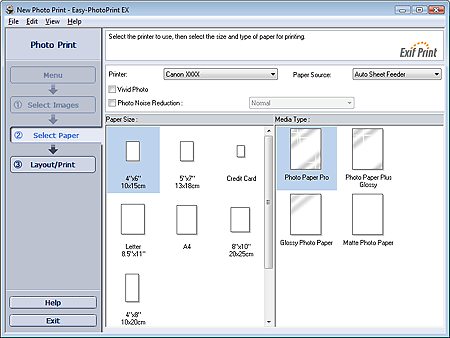 figure: Select Paper screen