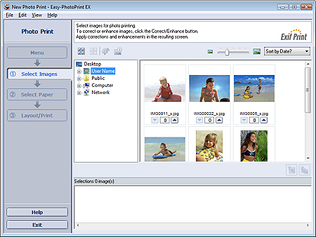 figure: Select Images screen for Photo Print