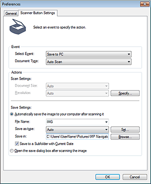 figure: Scanner Button Settings tab