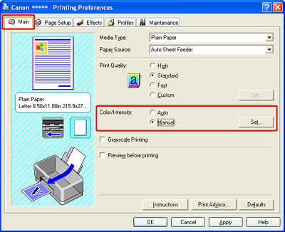 canon mp240 printer change default settings