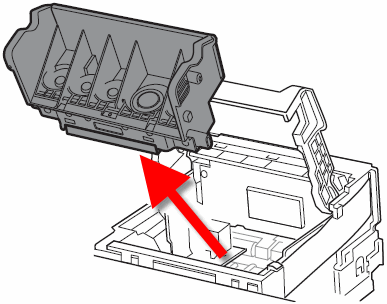 Image shows print head lock lever lifted, print head lifted out