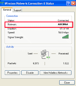 Windows XP displays network setting name