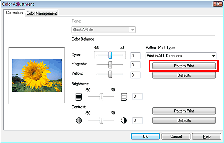 figure: Pattern Print in the Color Adjustment dialog box