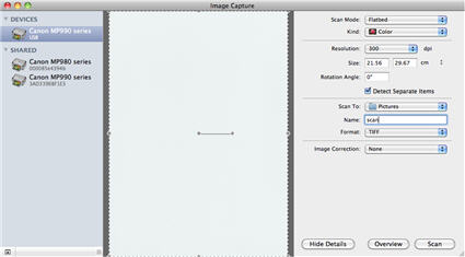 settings on image capture for a clear scan on a mac