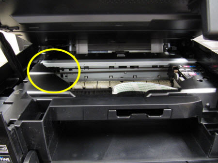 Inside printer image: shows the left and center areas for any obstruction