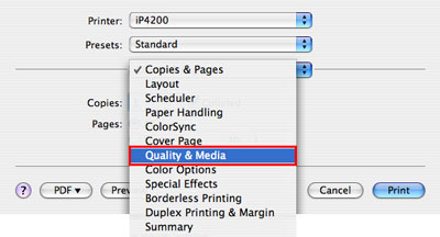 Quality & Media selected from 3rd drop-down menu